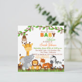 Cute Safari Oerwoud Animals Baby shower Invitation Kaart (Staand voorkant)