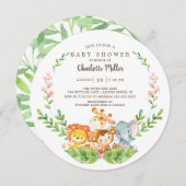 Cute Safari Oerwoud Animals Girls Baby shower Kaart (Voorkant / Achterkant)