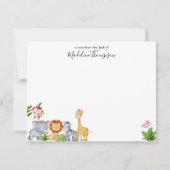 Cute Safari Oerwoud Animals Kinder Elegant Script Notitiekaartje (Voorkant)