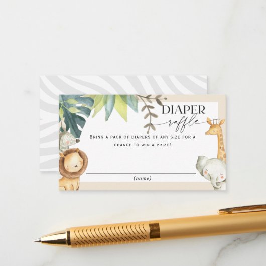 Cute Safari Oerwoud baby shower diaper raffle Encl Informatiekaartje (Voorkant / Achterkant in situ)