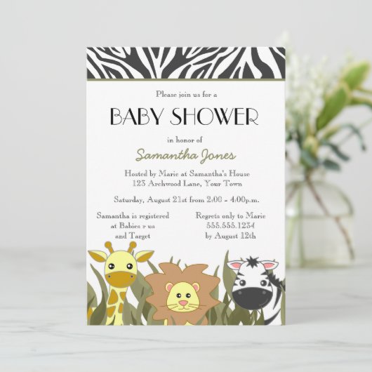 Cute Safari Oerwoud Baby shower Uitnodiging