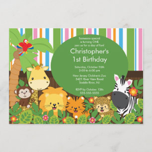 Cute Safari Oerwoud Birthday Party Invitations Kaart
