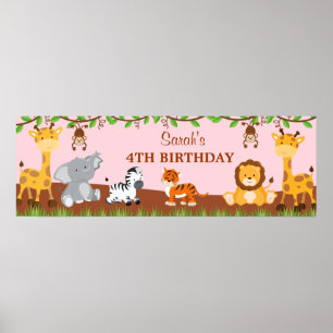 Cute Safari Oerwouden Birthday Party Banner Poster