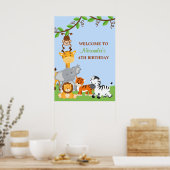 Cute Safari Oerwouden Birthday Party Banner Poster (Keuken)