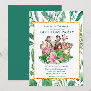Cute Safari Oerwouden Birthday Party Invitati Kaart