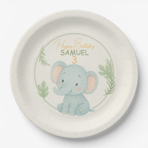 Cute Safari Olifant Jungle Kinderverjaardagsfeestj Papieren Bordje