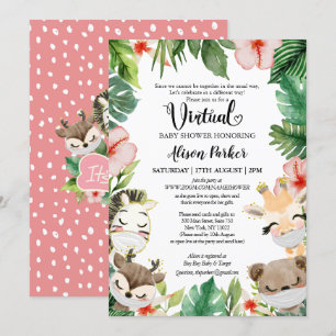 Cute Safari Pink Floral Greenery Baby Girl Virtual Kaart