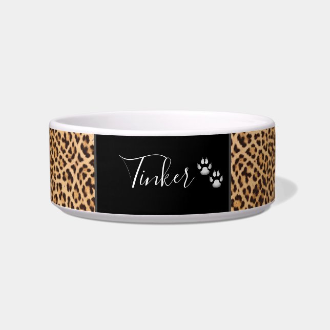 Cute Safari Print Leopard Personalized Pet Voerbakje (Voorkant)