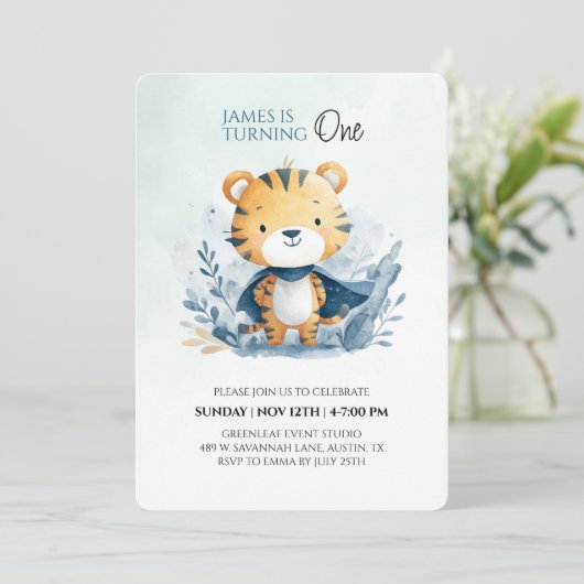 Cute Safari Tiger 1er Invitation anniversaire (Debout devant)