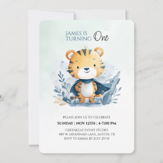 Cute Safari Tiger 1er Invitation anniversaire (Devant)