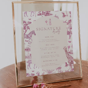 Cute Safari Toile de Jouy Roze baby shower drank Poster