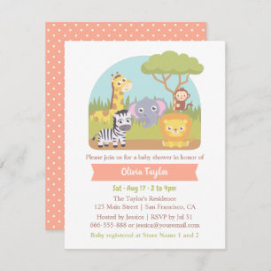 Cute Safari Wild Animals Baby shower Kaart