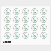 Cute Sage Dinosaur en Pink Peony Baby shower Ronde Sticker (Vel)
