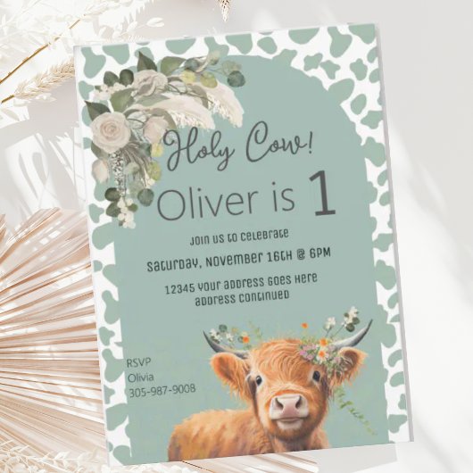 Cute Sage Green Farm Vache Sainte Invitation Anniv