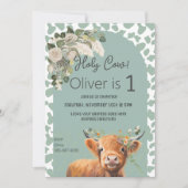 Cute Sage Green Farm Vache Sainte Invitation Anniv (Devant)