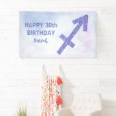 Cute Sagittarius Custom Paars Birthday Party Spandoek (Insitu)