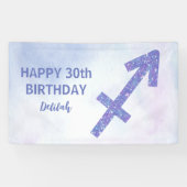 Cute Sagittarius Custom Paars Birthday Party Spandoek (Horizontaal)