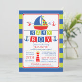 Cute Sailboat Nautical Boy Baby shower Invitation (Debout devant)