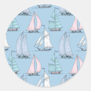 Cute Sailboat Pattern 1 Ronde Sticker