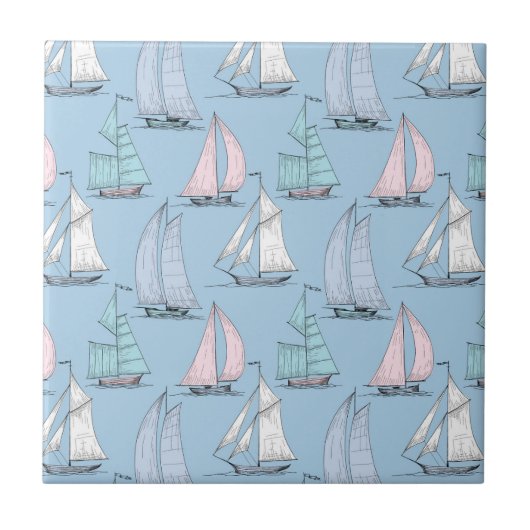 Cute Sailboat Pattern 1 Tegeltje (Voorkant)