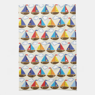 Cute Sailboat Pattern 2 Theedoek