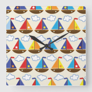 Cute Sailboat Pattern 2 Vierkante Klok