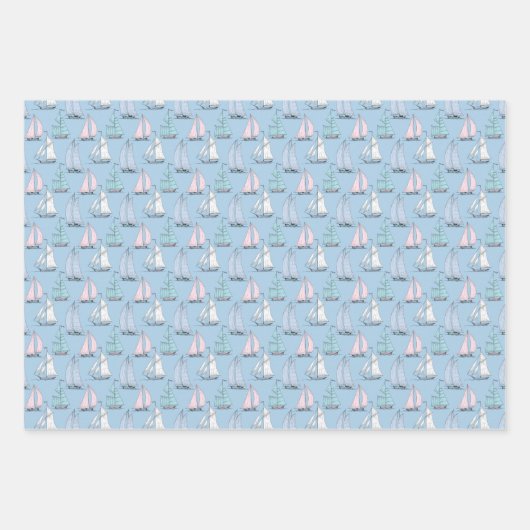 Cute Sailboat Pattern Inpakpapier Vel (Voorkant)