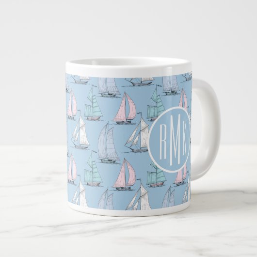 Cute Sailboat Pattern | Monogram Jumbo Beker (Voorkant rechts)