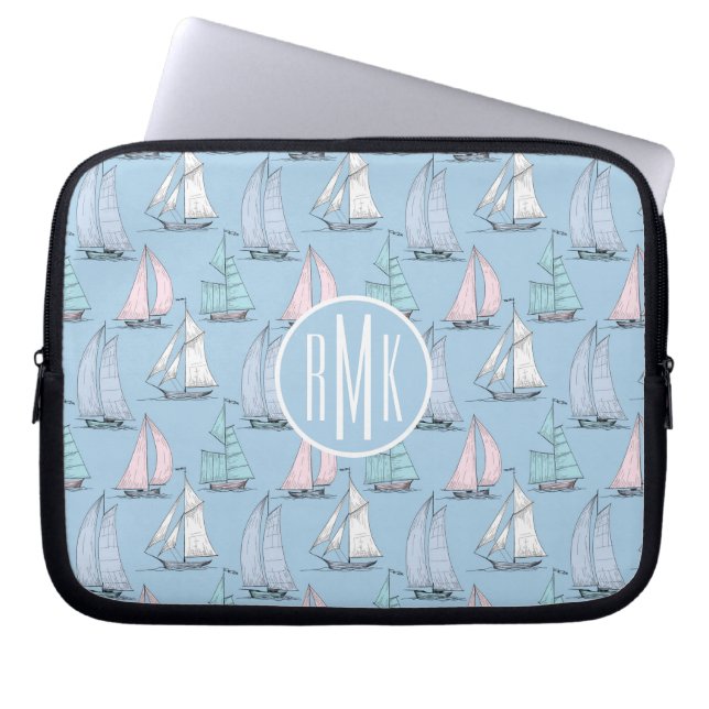 Cute Sailboat Pattern | Monogram Laptop Sleeve (Voorkant)