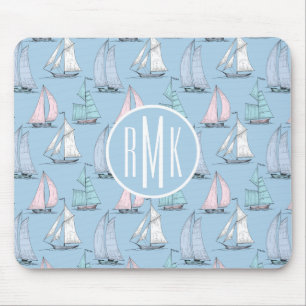 Cute Sailboat Pattern   Monogram Muismat