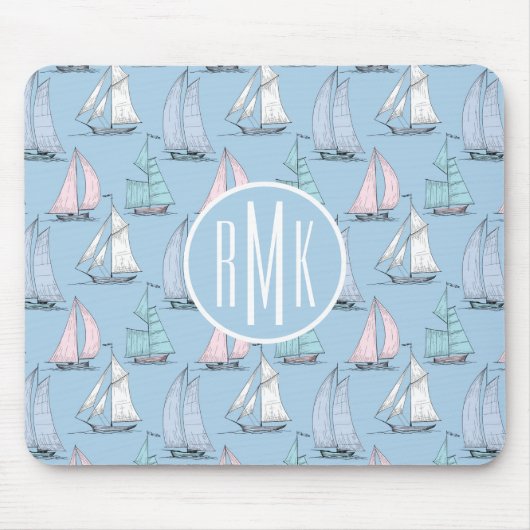 Cute Sailboat Pattern | Monogram Muismat (Voorkant)