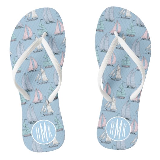 Cute Sailboat Pattern | Monogram Teenslippers (Voetbed)