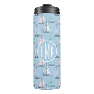 Cute Sailboat Pattern Monogram Thermosbeker