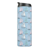 Cute Sailboat Pattern | Monogram Thermosbeker (Geroteerd rechts)