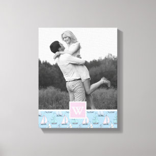 Cute Sailboot Foto met monogram Monogram Canvas Afdruk