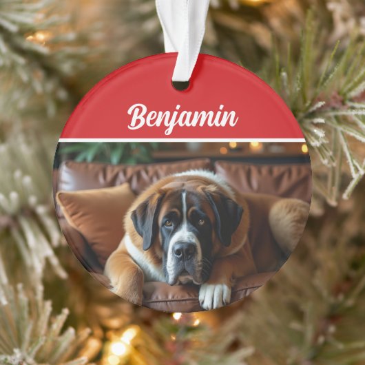 Cute Saint Bernard Dog Holiday Christmas Photo (Arbre)