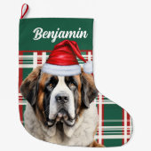 Cute Saint Bernard Dog Plaid Custom Grote Kerstsok (Voorkant)