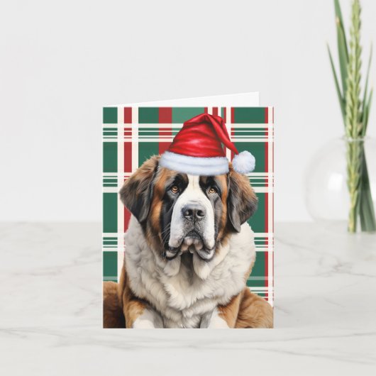 Cute Saint Bernard Santa Dog Plaid Christmas Feestdagen Kaart (Voorkant)