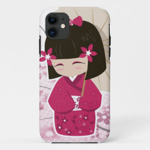 Cute Sakura Kokeshi Doll iPhone 11 Hoesje