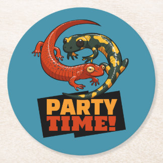 Cute Salamanders Party Time! Red & Fire Cartoon Ronde Kartonnen Onderzetter