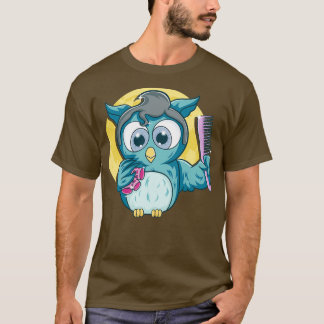 Cute Salon Owl Comb Haircut Hairdresser Hairstylis T-shirt