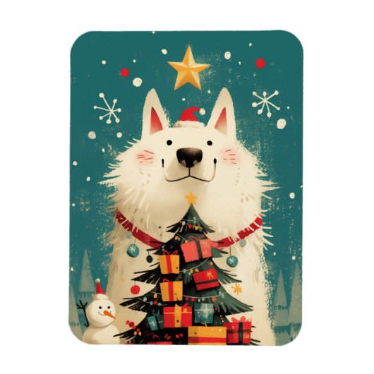 Cute Samoyed dog with Christmas Magneet (Verticaal)