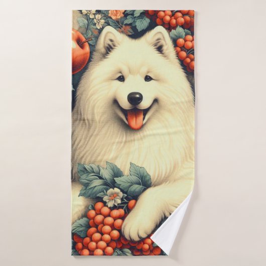 Cute Samoyed Floral Peinture (Serviette de bain)