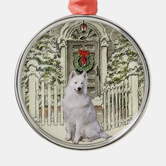 Cute Samoyed Lovers Kerstmis Metalen Ornament (Voorkant)