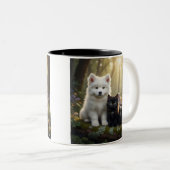  Cute Samoyed puppy and black kitten Mug (Devant droit)