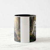  Cute Samoyed puppy and black kitten Mug (Centre)