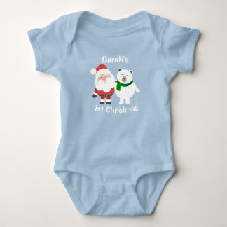 Cute Santa and Polar Bear 1st Christmas Romper