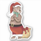 Cute Santa Beer met cadeaubon Sticker (Voorkant)