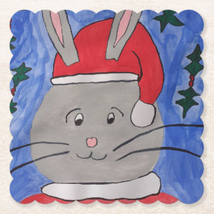 Cute Santa Bunny Kartonnen Onderzetters