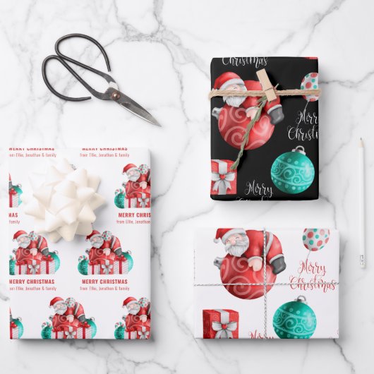 Cute Santa Cartoon Pattern Name Merry Kerstmis Inpakpapier Vel (Voorkant)